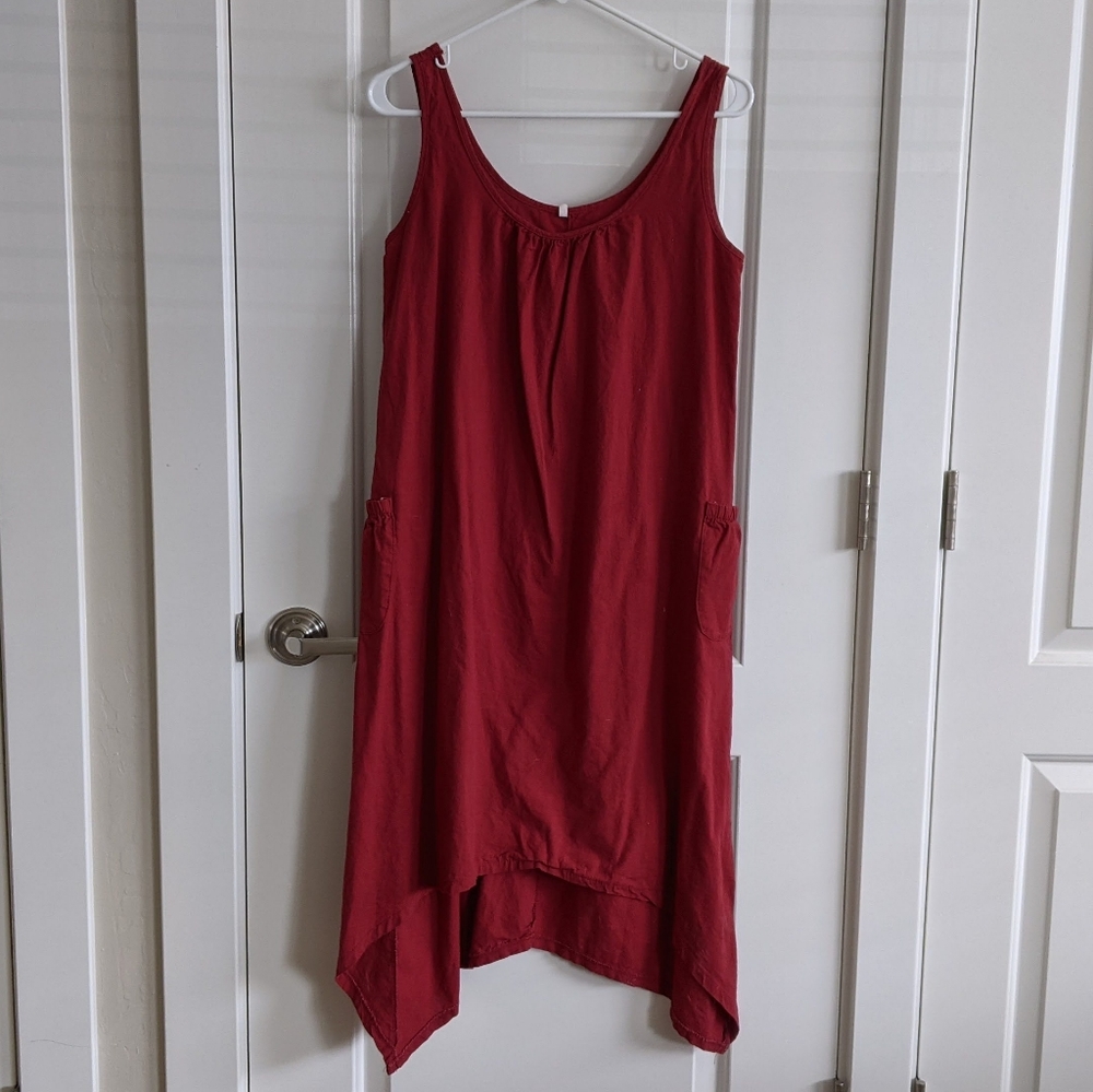 Linen Sleeveless Dress Cranberry w/Pockets